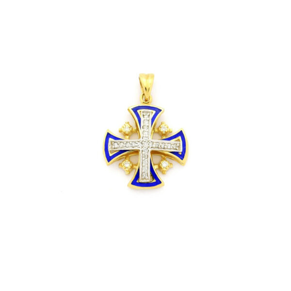 Cruz de jerusalen en oro de 14K con 0,25ct de diamantes