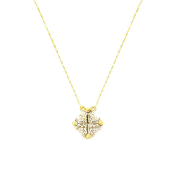 Cruz de Jerusalén de oro de 14K con apertura de 0,12ct de diamantes