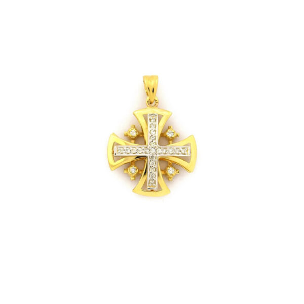 Cruz de Jerusalén en oro de 14K con 0,25ct de diamantes