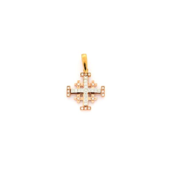 Cruz de Jerusalen de oro de 14K con diamantes