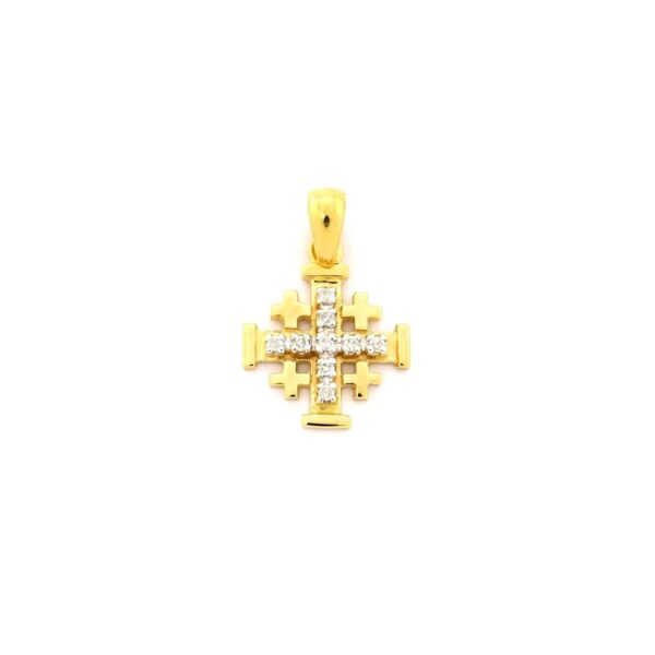 Cruz de Jerusalen de oro de 14K con diamantes