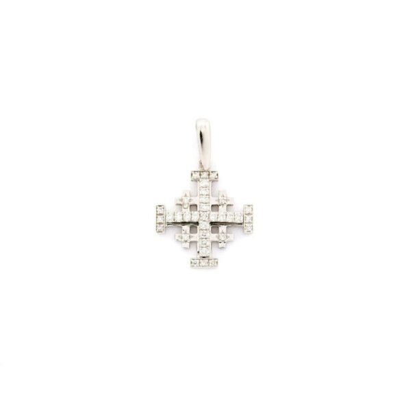 Cruz de Jerusalen de oro de 14K con diamantes